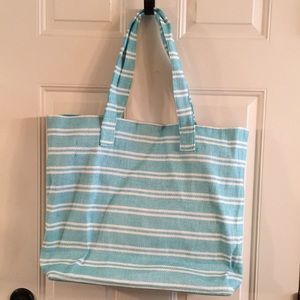 Aqua and White Striped Tote Bag